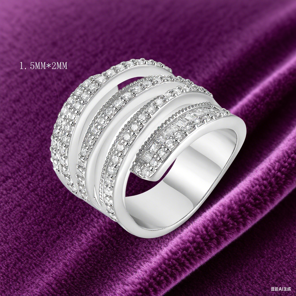 Opulently Designed Full-Stone Copper-Plated Ring