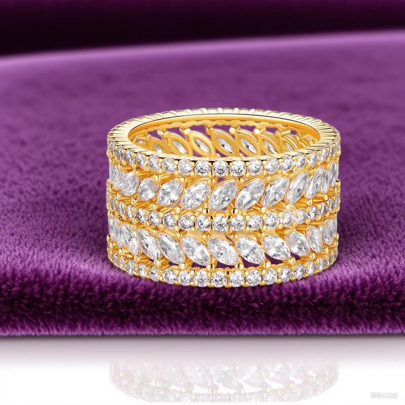 Opulently Designed Full-Stone Copper-Plated Ring