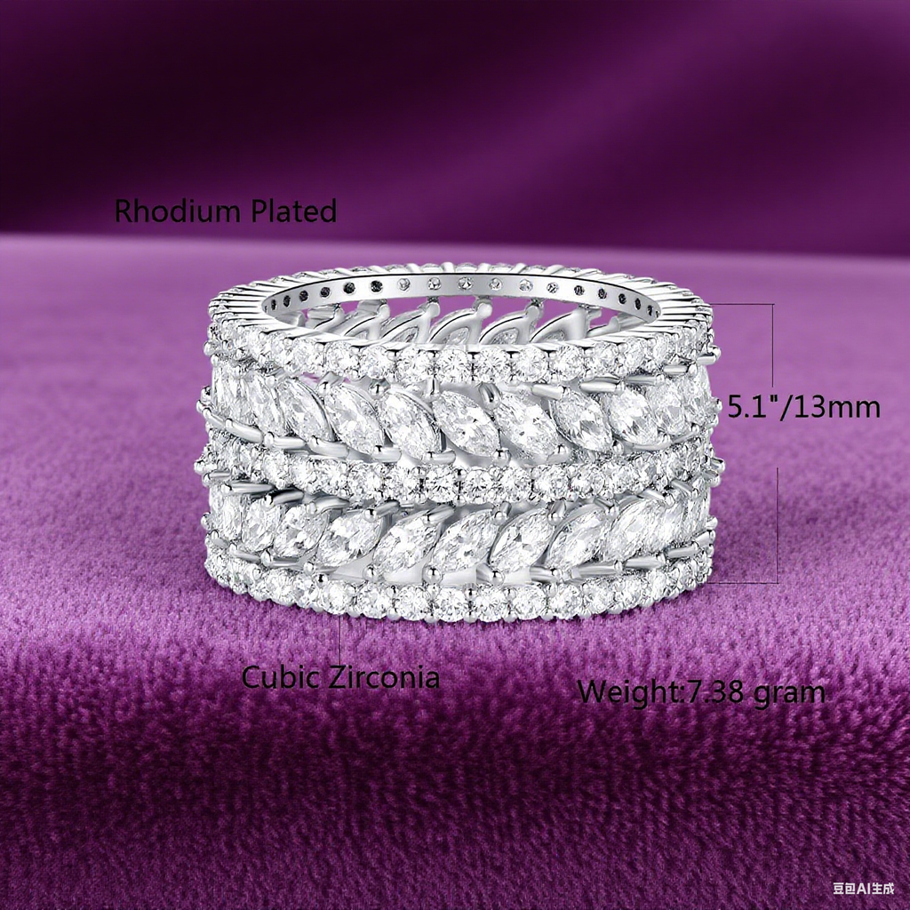 Opulently Designed Full-Stone Copper-Plated Ring