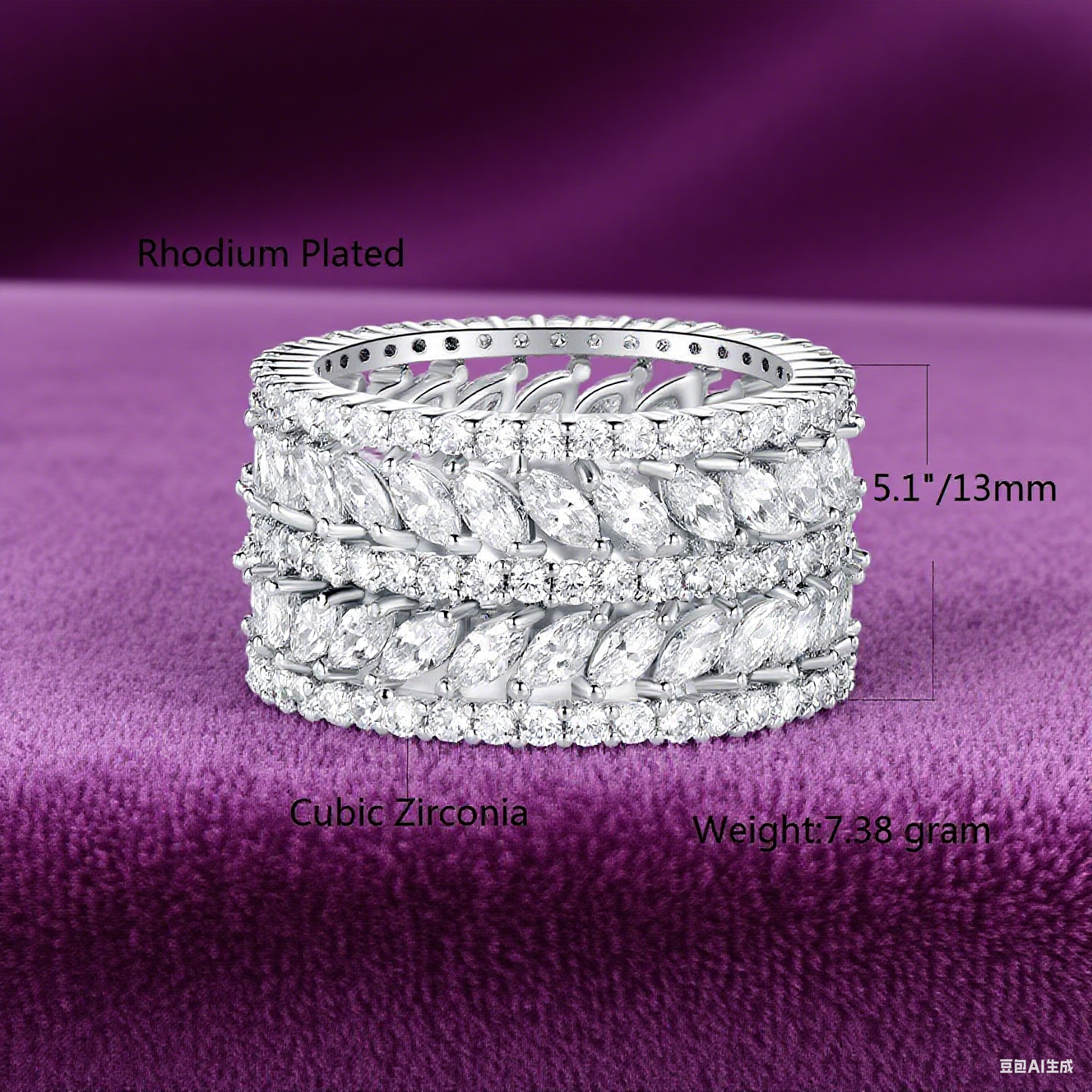 Opulently Designed Full-Stone Copper-Plated Ring