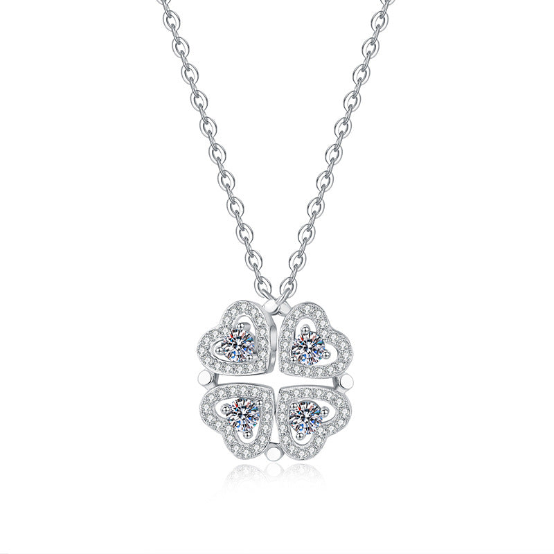 Everyday Lucky Four - leaf Clover Dual - style Sterling Silver Moissanite Necklace