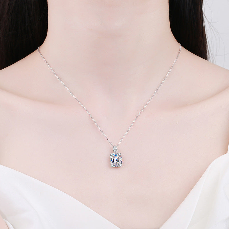 Everyday Glow Pure Silver  Radian Emerald Moissanite Pendant