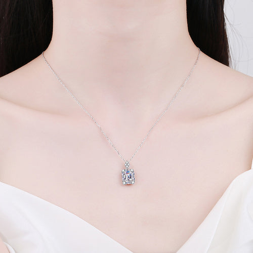 Everyday Glow Pure Silver  Radian Emerald Moissanite Pendant