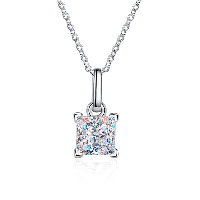 Everyday Glow Pure Silver Princess Square Moissanite Pendant