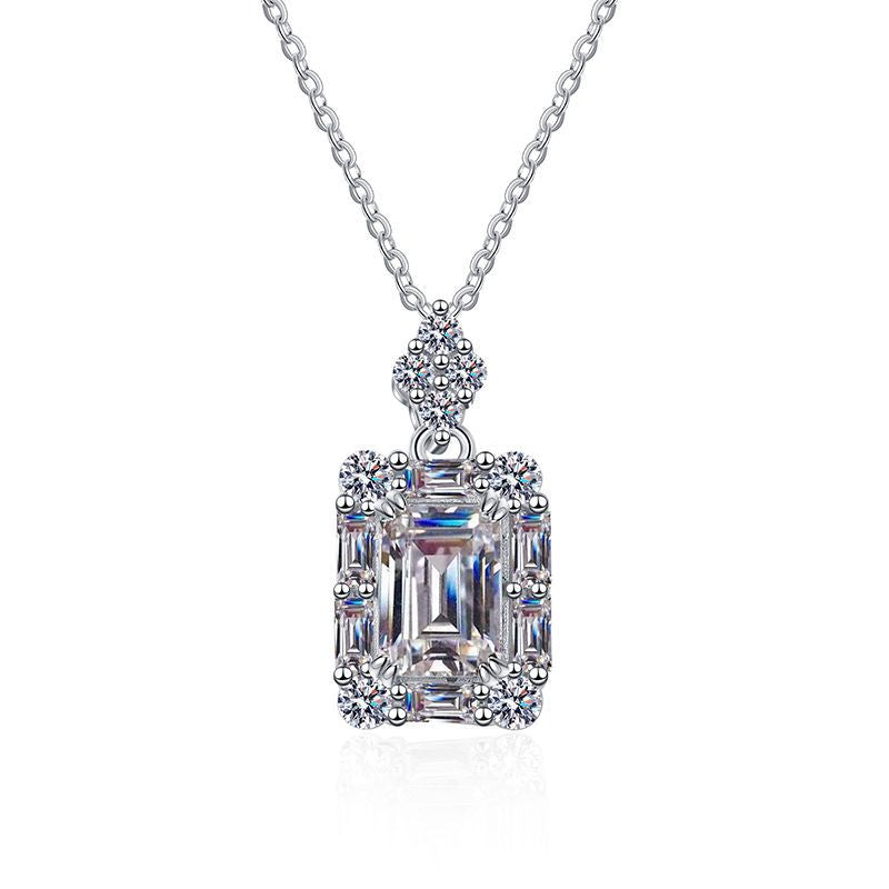Everyday Glow Pure Silver  Radian Emerald Moissanite Pendant