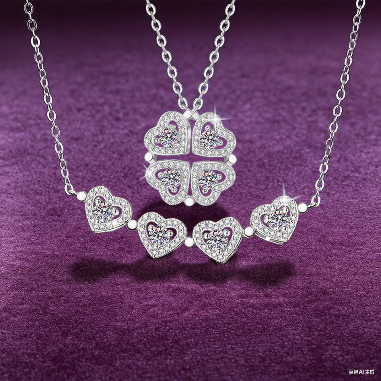 Everyday Lucky Four - leaf Clover Dual - style Sterling Silver Moissanite Necklace