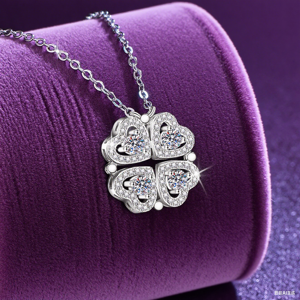 Everyday Lucky Four - leaf Clover Dual - style Sterling Silver Moissanite Necklace