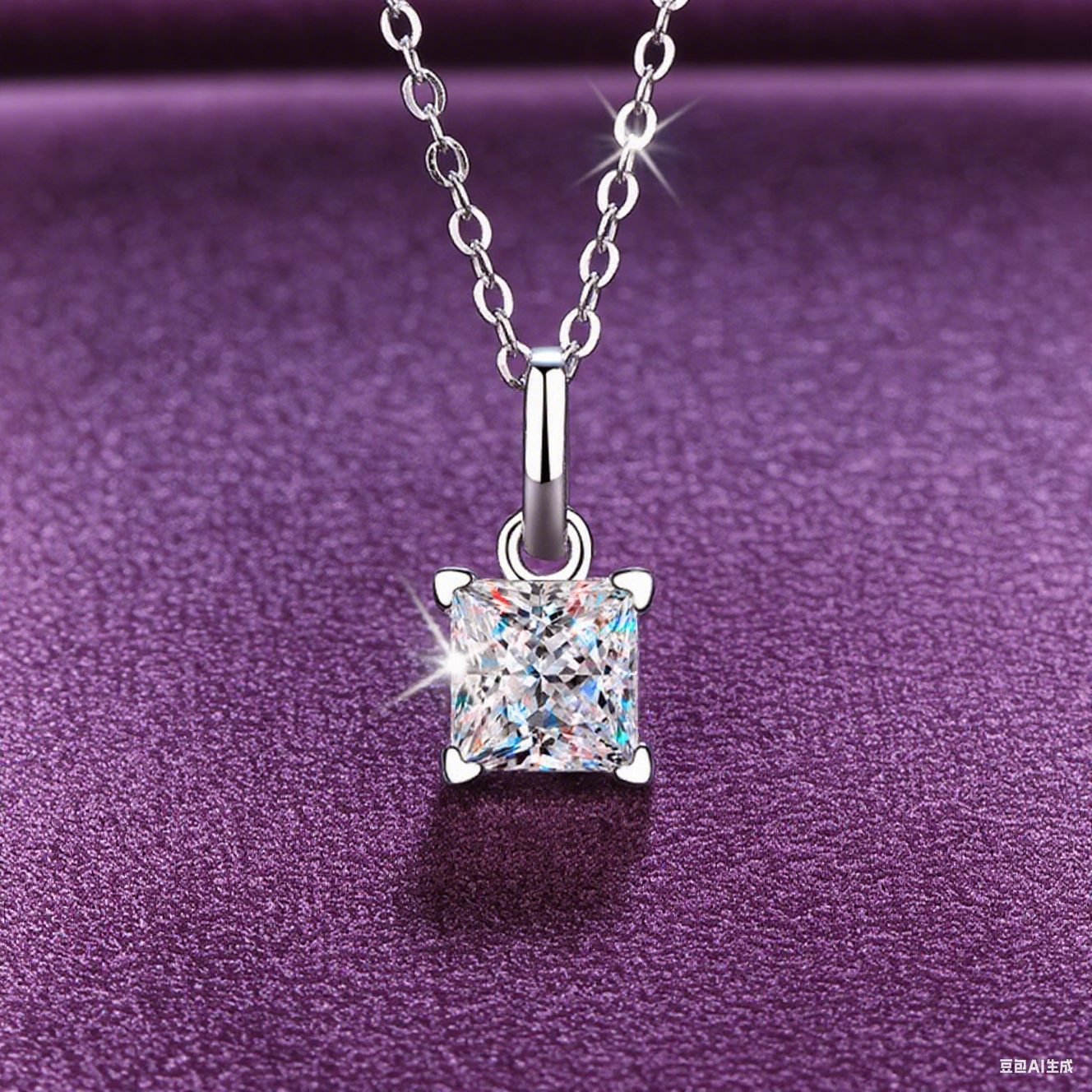 Everyday Glow Pure Silver Princess Square Moissanite Pendant