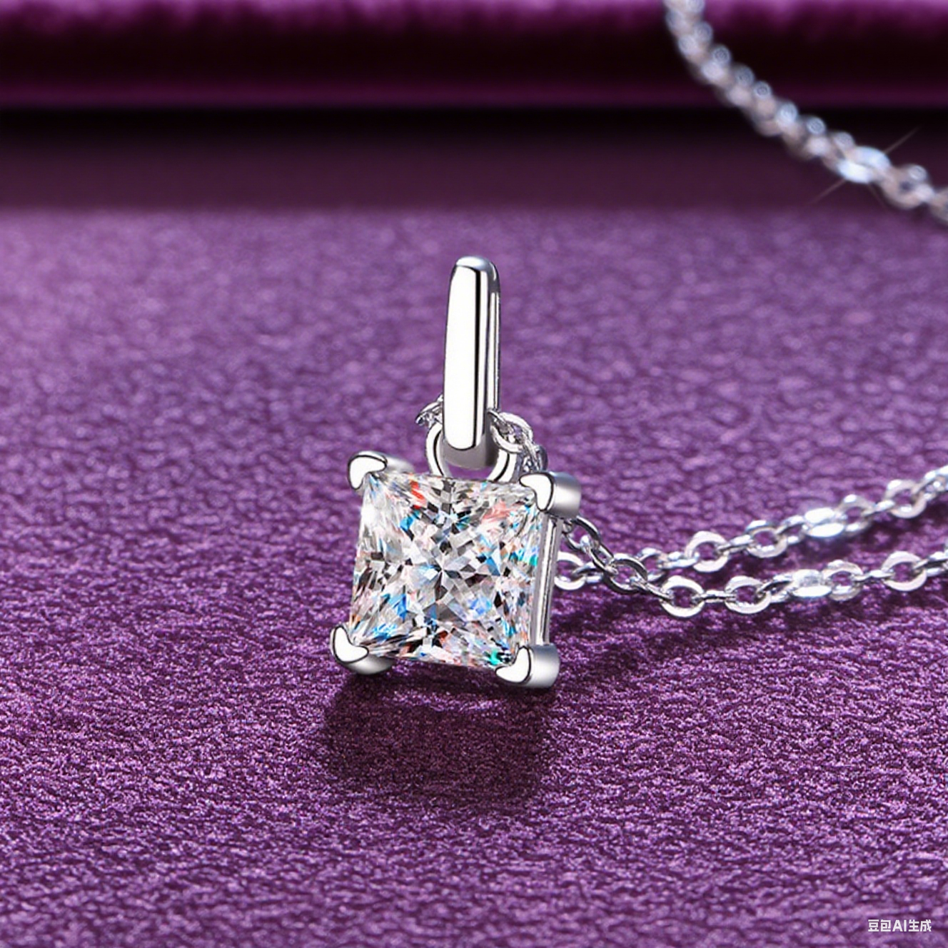 Everyday Glow Pure Silver Princess Square Moissanite Pendant