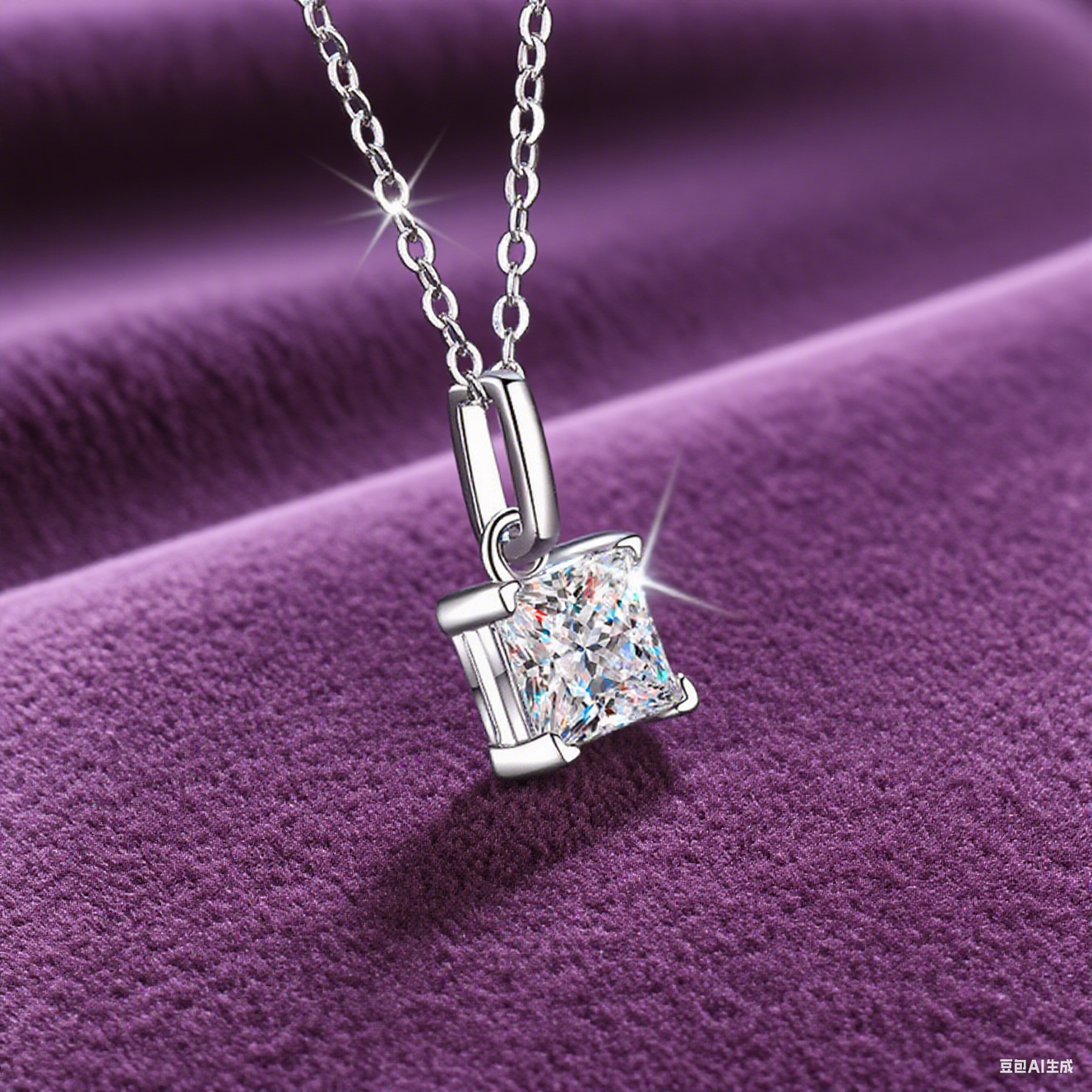 Everyday Glow Pure Silver Princess Square Moissanite Pendant