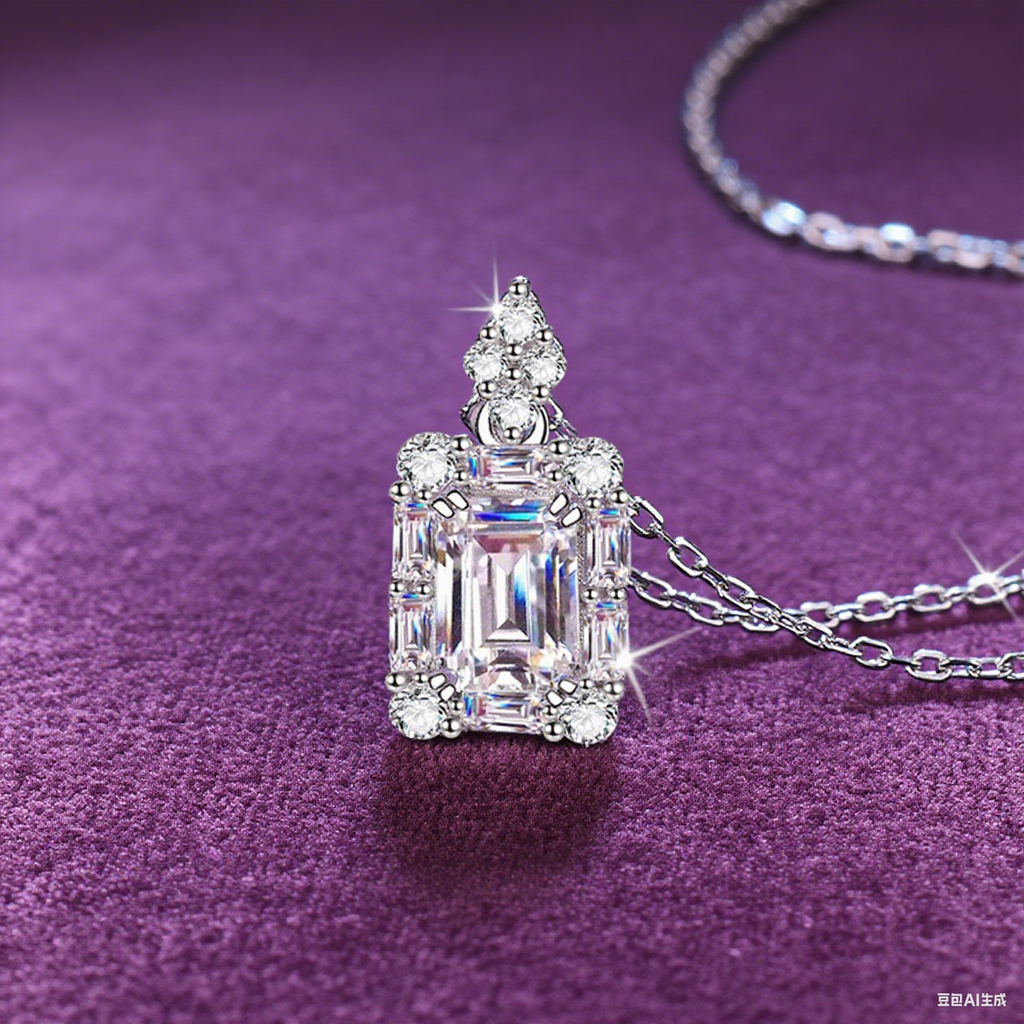 Everyday Glow Pure Silver  Radian Emerald Moissanite Pendant