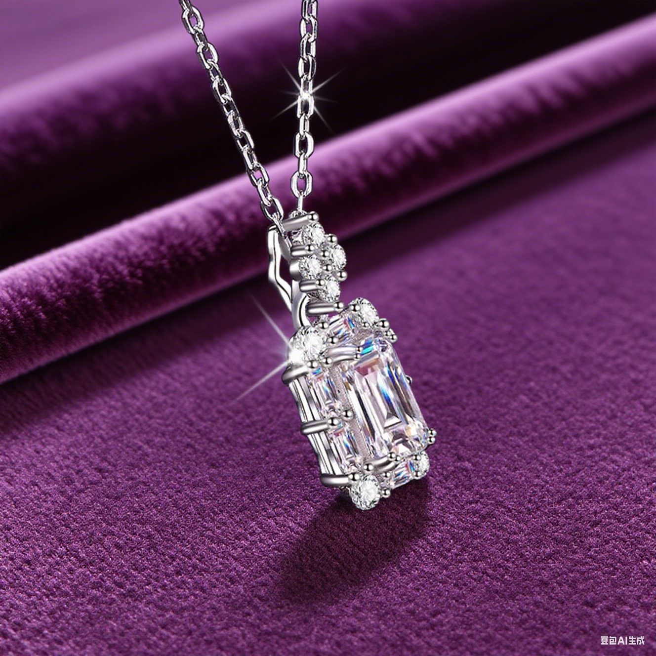 Everyday Glow Pure Silver  Radian Emerald Moissanite Pendant