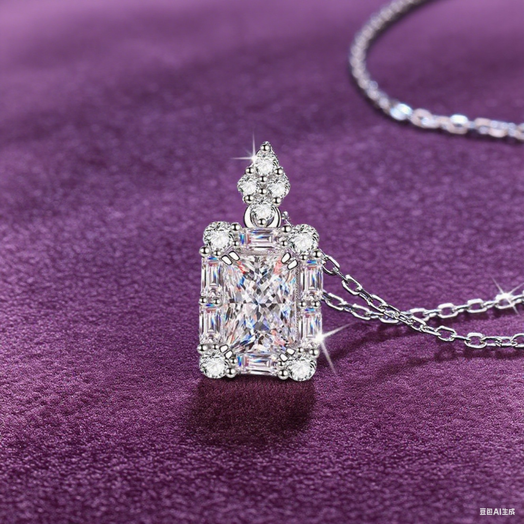 Everyday Glow Pure Silver  Radian Emerald Moissanite Pendant