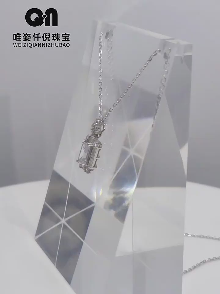 Everyday Glow Pure Silver  Radian Emerald Moissanite Pendant