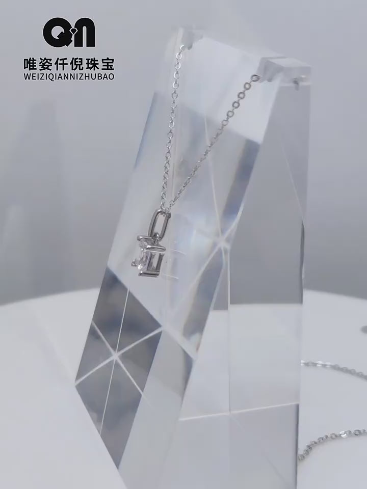 Everyday Glow Pure Silver Princess Square Moissanite Pendant